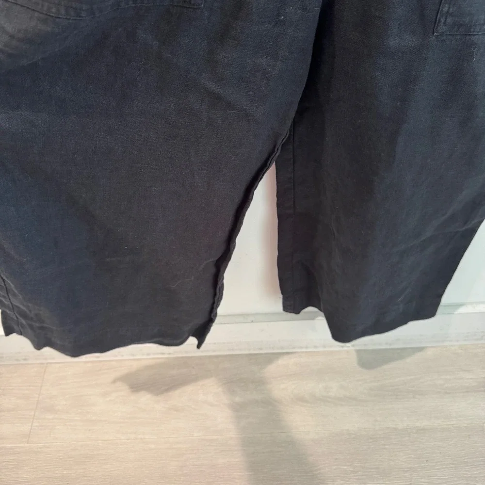 Banana Republic Black 100% Linen Wide Leg Jumpsuit Petite 12‎ Scoop Neck Pockets